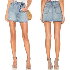 We The Free People Breezy Button Fly Mini Distressed Denim Skirt Size 28 Light